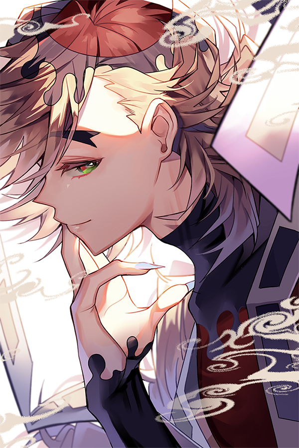 1boy, blonde_hair, douma_(kimetsu_no_yaiba), ears, fingernails, kimetsu_no_yaiba, lips, long_hair