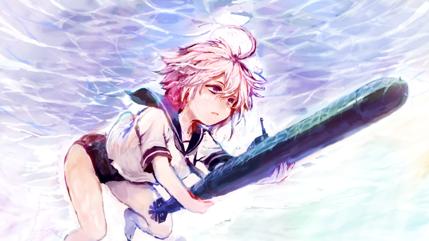 1girl, ahoge, bangs, barefoot, closed_mouth, hair_between_eyes, hair_ornament, holding