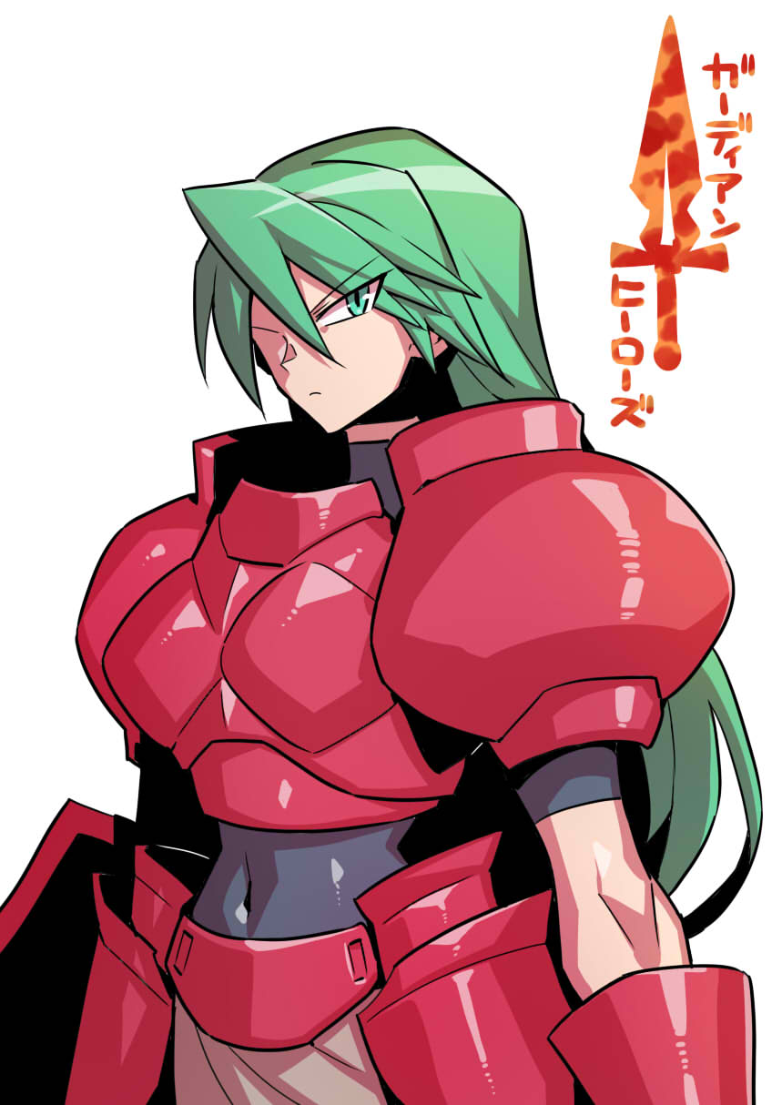 1girl, armor, bodysuit, breasts, closed_mouth, commentary_request, gloves, green_eyes