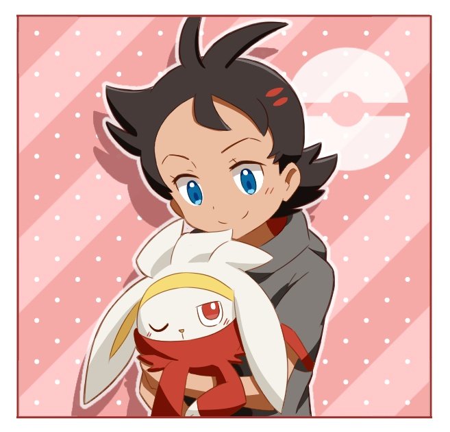 1boy, antennea_hair, blue_eyes, blush, border, brown_hair, closed_mouth, commentary_request