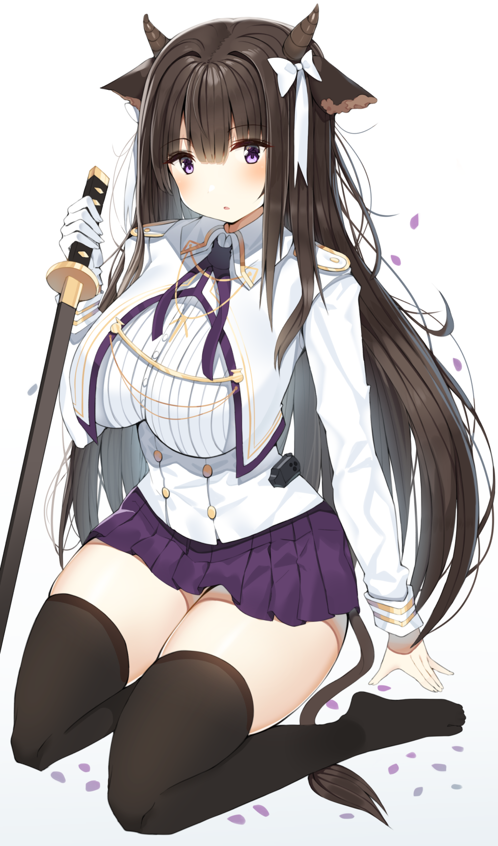 1girl, animal_ears, azur_lane, bangs, black_legwear, blunt_bangs, blush, breasts