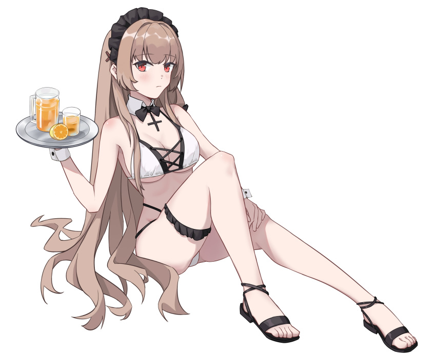 1girl, artist_request, azur_lane, bartender, bikini, black_footwear, black_headband, brown_hair