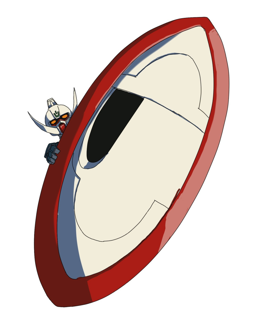 facial_hair, gundam, highres, holding, holding_shield, huge_weapon, looking_at_viewer, mecha