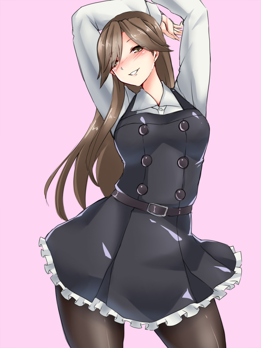 1girl, arashio_(kantai_collection), blush, breasts, brown_eyes, brown_hair, dress, highres