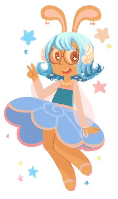 blue_dress, cucumber_quest, dress, legs, pink_footwear, princess_nautilus, rabbit, star_(symbol)