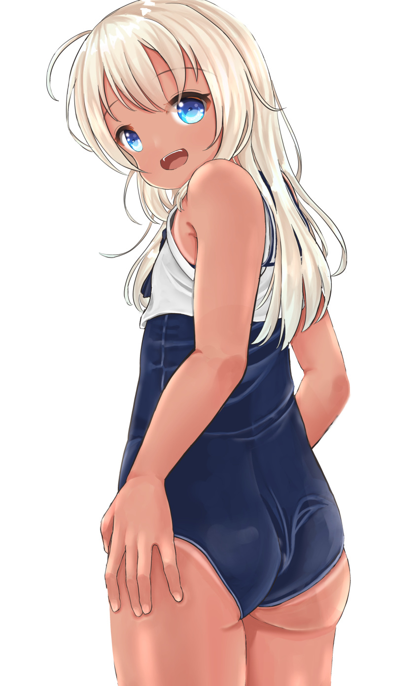 1girl, absurdres, black_sailor_collar, black_swimsuit, blonde_hair, blue_eyes, cowboy_shot, crop_top