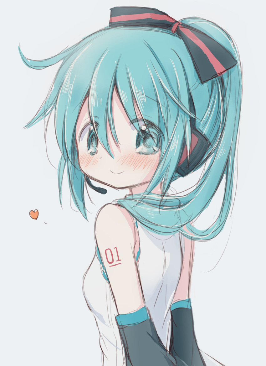 1girl, alternate_hair_ornament, alternate_hairstyle, arms_behind_back, bare_shoulders, black_ribbon, blue_eyes, blue_hair