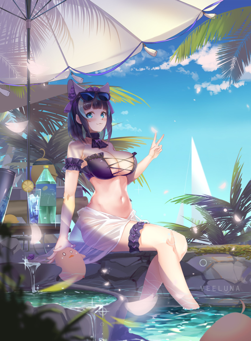 1girl, absurdres, animal_band, animal_ears, arm_garter, artist_name, azur_lane, beach_umbrella