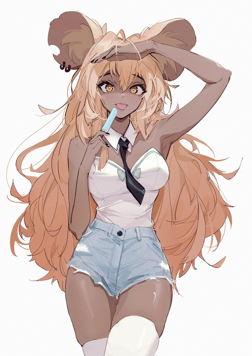 1girl, absurdres, animal_ear_fluff, animal_ears, arm_up, armpits, bangs, bare_shoulders