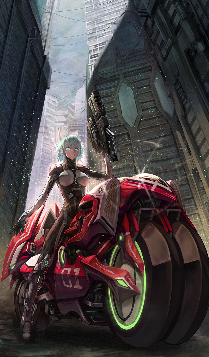 1girl, aqua_eyes, aqua_hair, bodysuit, breasts, building, eyes, glowing