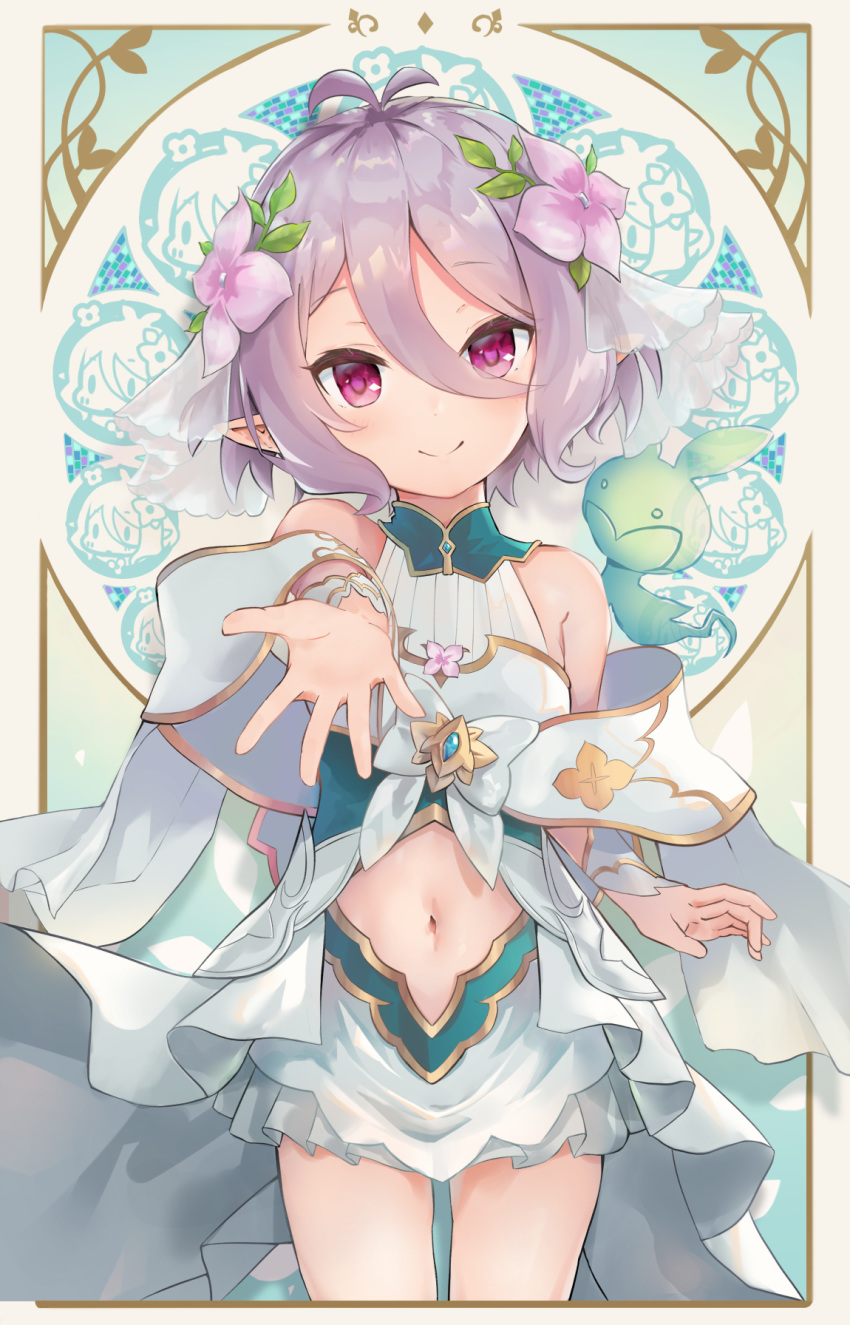 1girl, antenna_hair, art_nouveau, bangs, bare_shoulders, closed_mouth, clothing_cutout, commentary_request