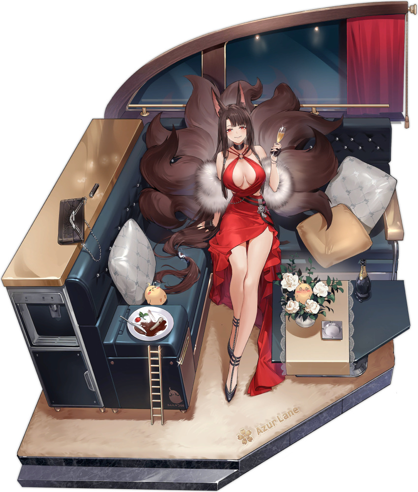 1girl, akagi_(azur_lane), akagi_(blushing_intoxication)_(azur_lane), animal_ears, azur_lane, bare_legs, bare_shoulders, bird