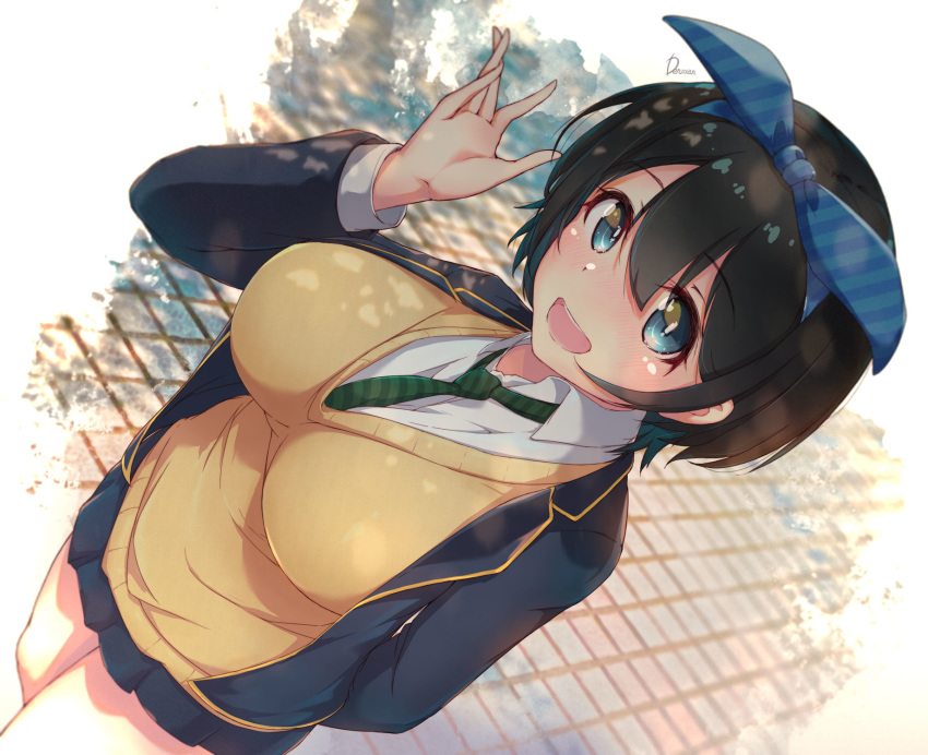 1girl, black_hair, blue_eyes, breasts, cardigan, dermar, highres, kanojo_okarishimasu