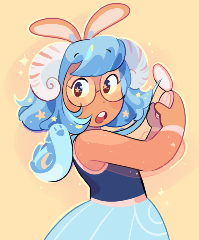 animal_ears, blue_dress, bunny_girl, cellphone, cucumber_quest, dress, eel, glasses