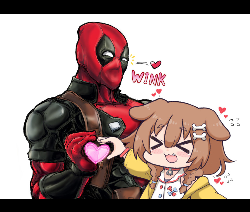 >_<, 1boy, 1girl, animal_ears, bodysuit, bone_hair_ornament, braid, brown_hair