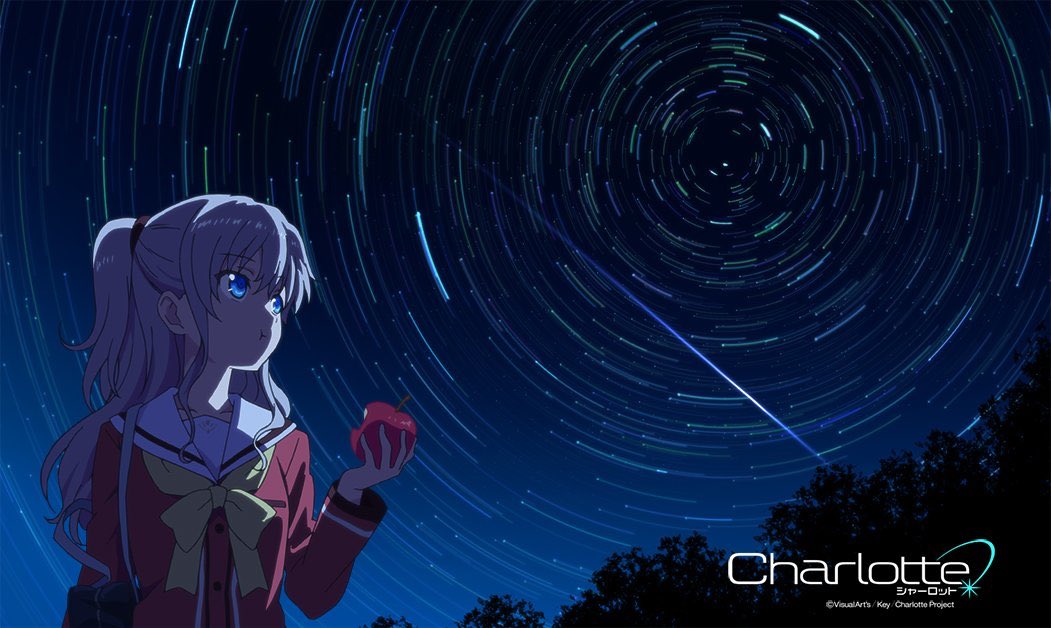 1girl, apple, bag, blue_eyes, charlotte_(anime), commentary_request, cowboy_shot, food