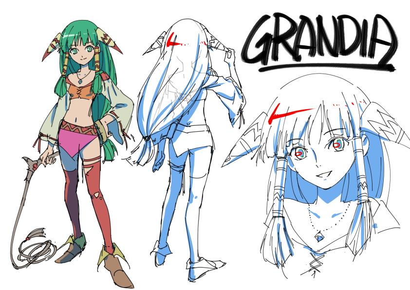 1girl, closed_mouth, commentary_request, feena_(grandia), grandia, grandia_i, green_eyes, green_hair