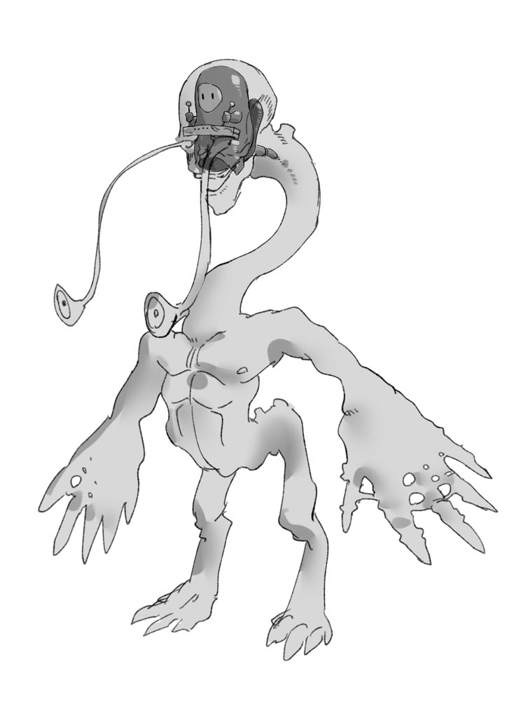1other, controller, cursed_fall_guy_(meme), fall_guy, fall_guys, full_body, greyscale, mecha