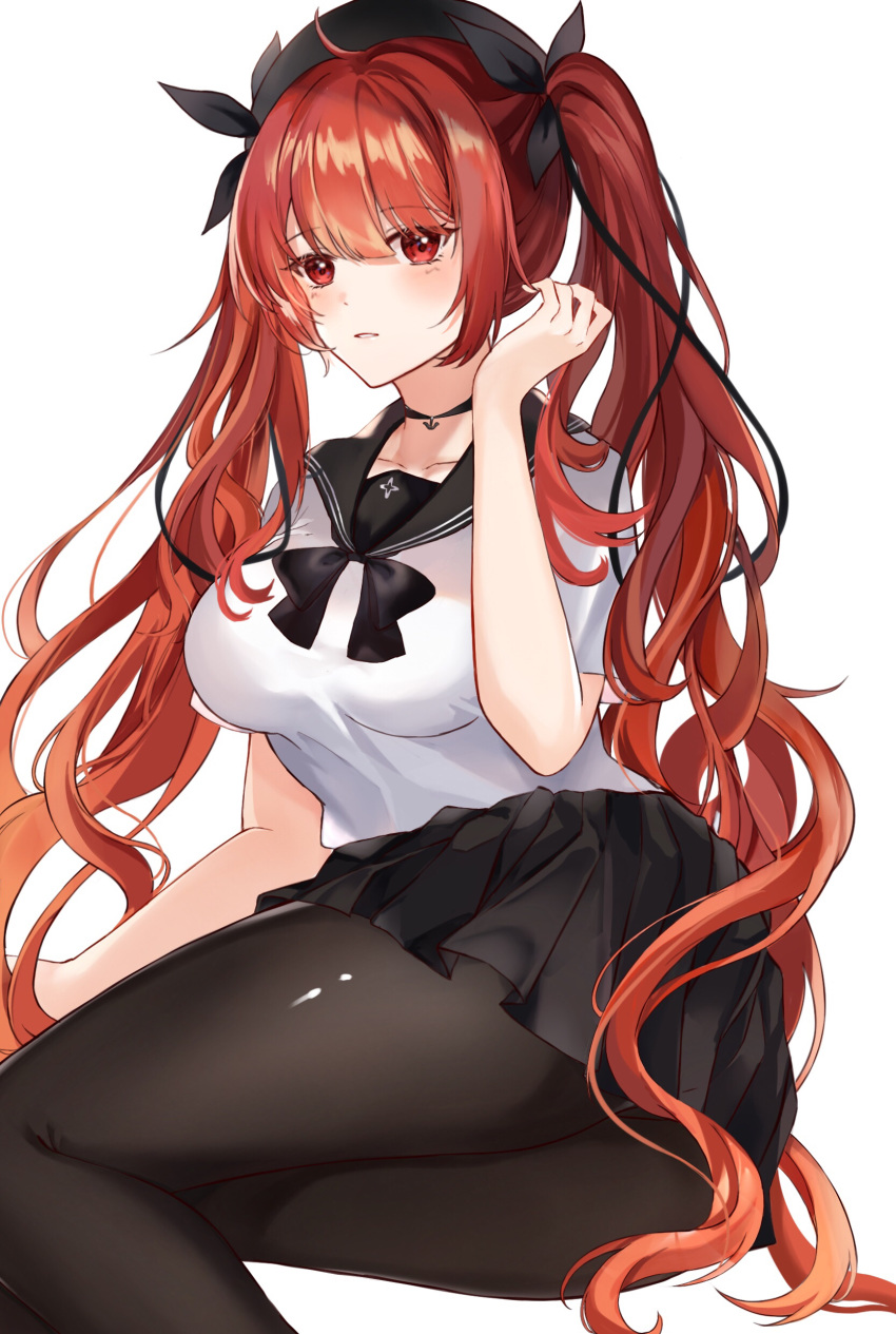 1girl, absurdres, azur_lane, bangs, beret, black_headwear, black_legwear, black_ribbon