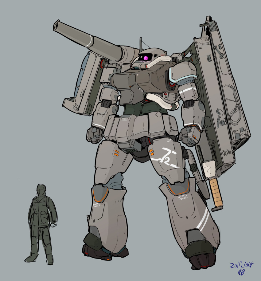 clenched_hands, dated, grey_background, gundam, highres, looking_ahead, mecha, mobile_suit_gundam