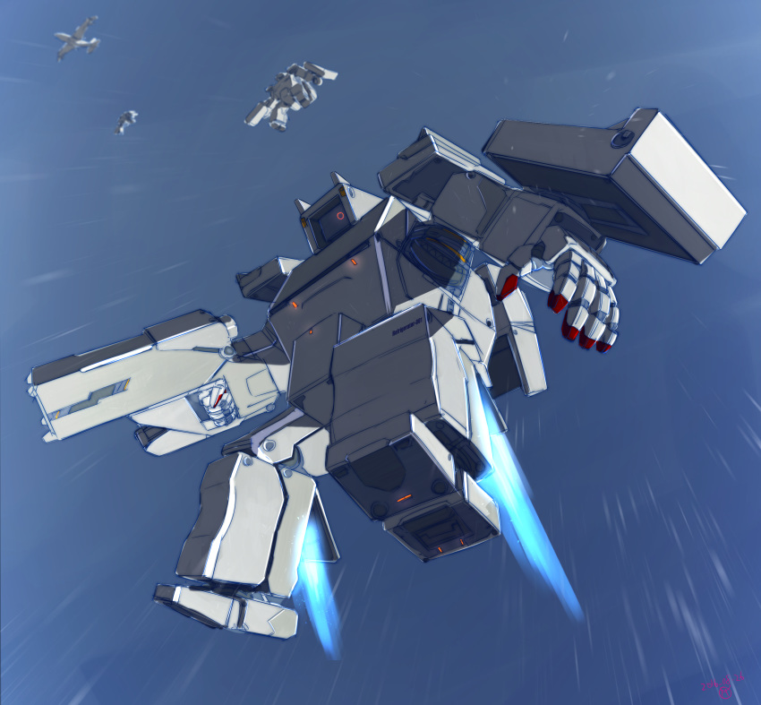 absurdres, falling, gun, highres, holding, holding_gun, holding_weapon, looking_to_the_side