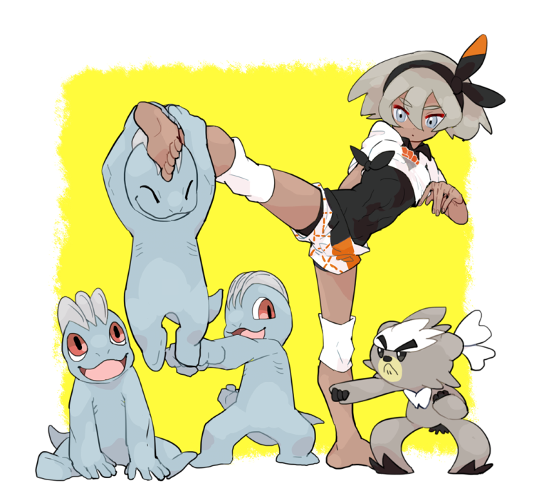 1girl, bangs, barefoot, bea_(pokemon), black_bodysuit, black_hairband, bodysuit, bodysuit_under_clothes