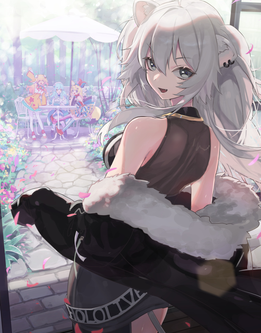 4girls, :d, absurdres, ahoge, animal_ear_fluff, animal_ears, bangs, bare_shoulders
