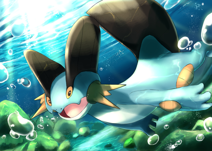 black_eyes, bubble, fang, gen_3_pokemon, light_beam, looking_at_viewer, looking_to_the_side, no_humans
