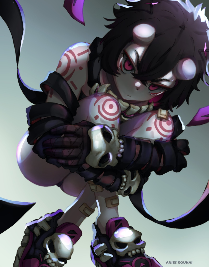 >:(, 1girl, anies_kouhai, artist_name, ass, bandaged_arm, bandaged_hands, bandages