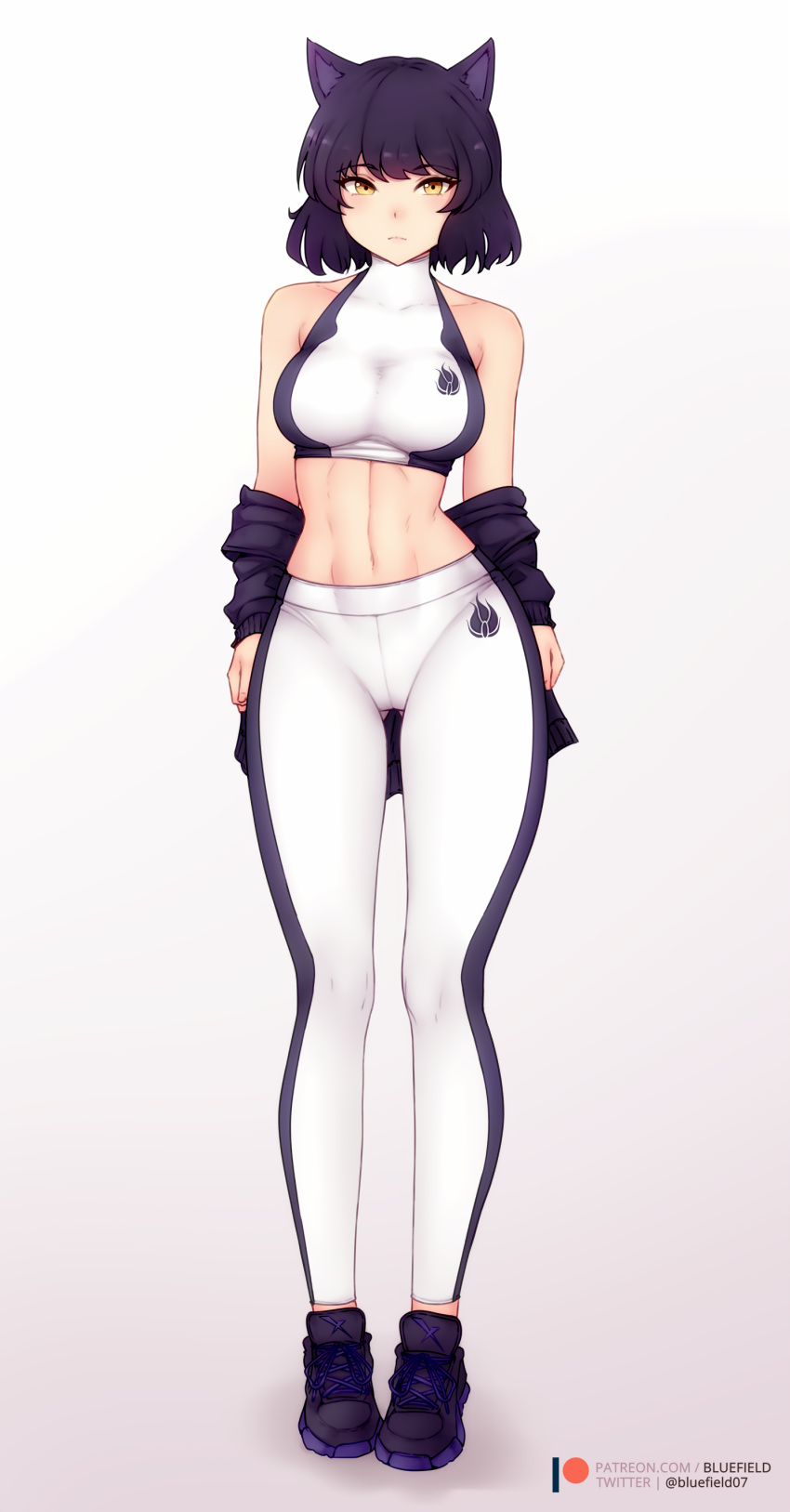 1girl, absurdres, animal_ears, artist_name, ass_visible_through_thighs, bare_shoulders, black_hair, blake_belladonna