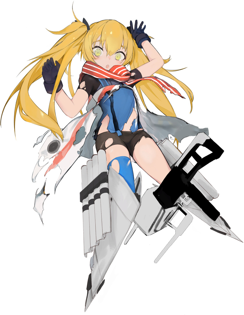 1girl, artist_request, bangs, black_gloves, blonde_hair, blue_legwear, blue_oath, blush