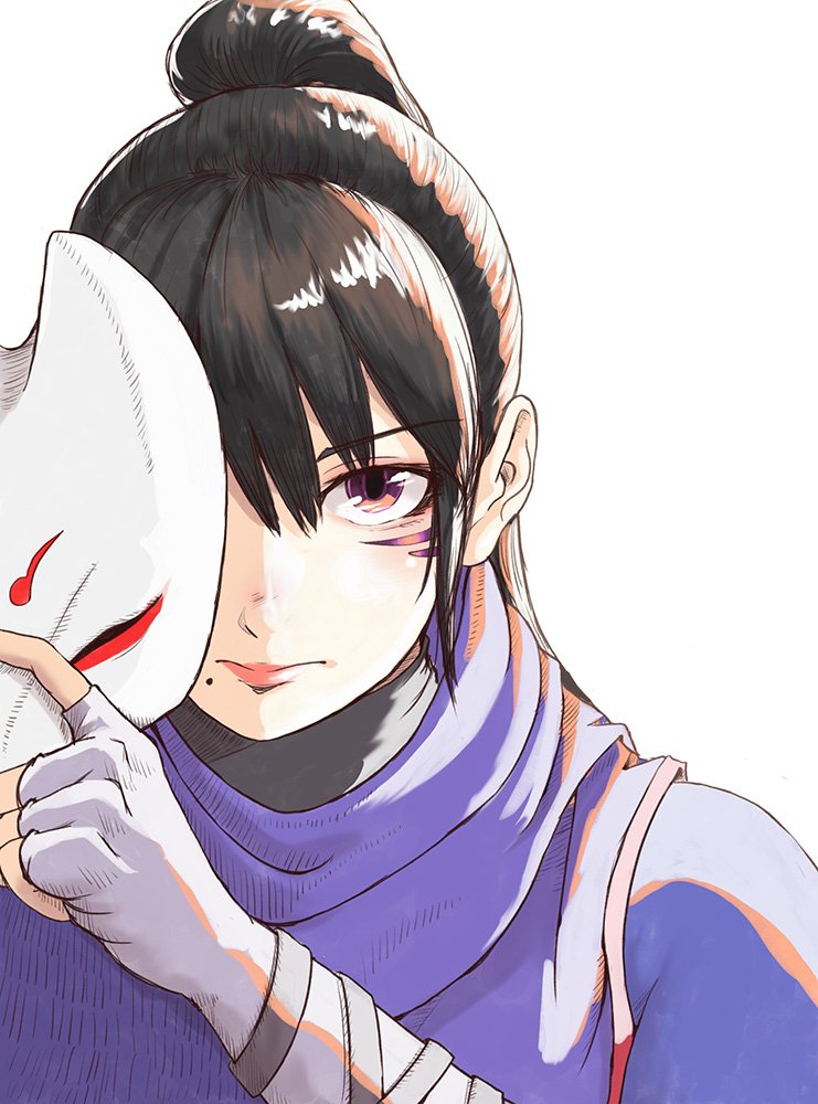 1girl, close-up, facial_mark, fingerless_gloves, fox_mask, gloves, kunimitsu_(tekken), kunimitsu_ii