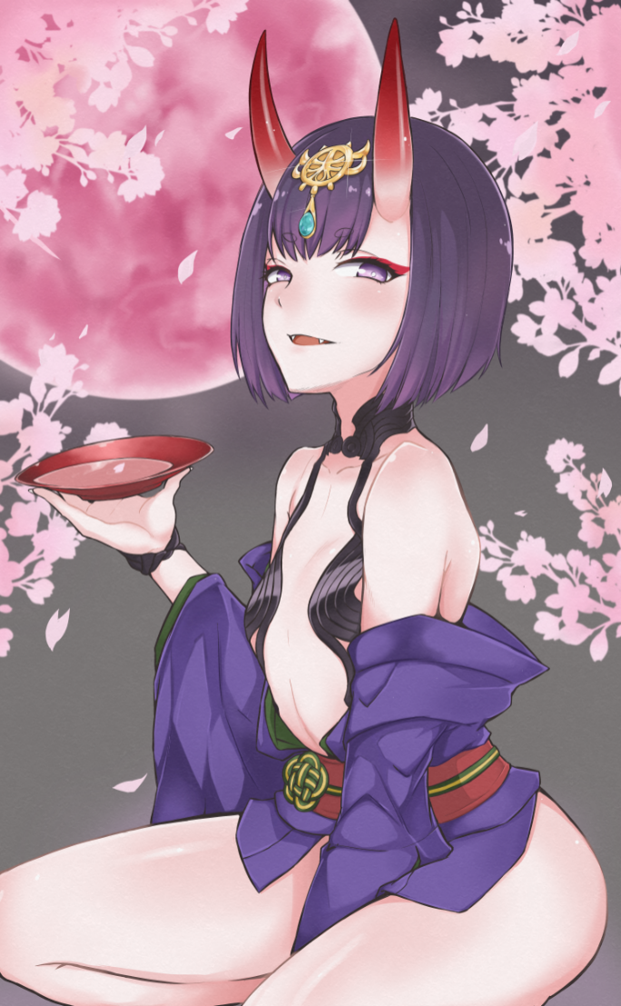 1girl, a9_(repainter), bangs, bare_shoulders, blush, bob_cut, breasts, cherry_blossoms