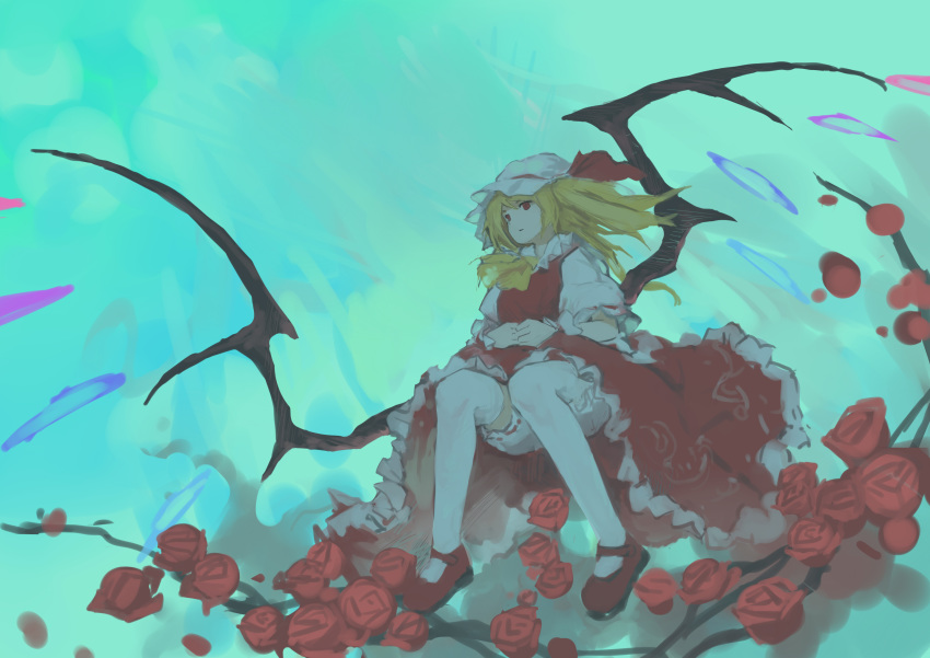 1girl, absurdres, aqua_background, ascot, bangs, blonde_hair, blood, blood_splatter