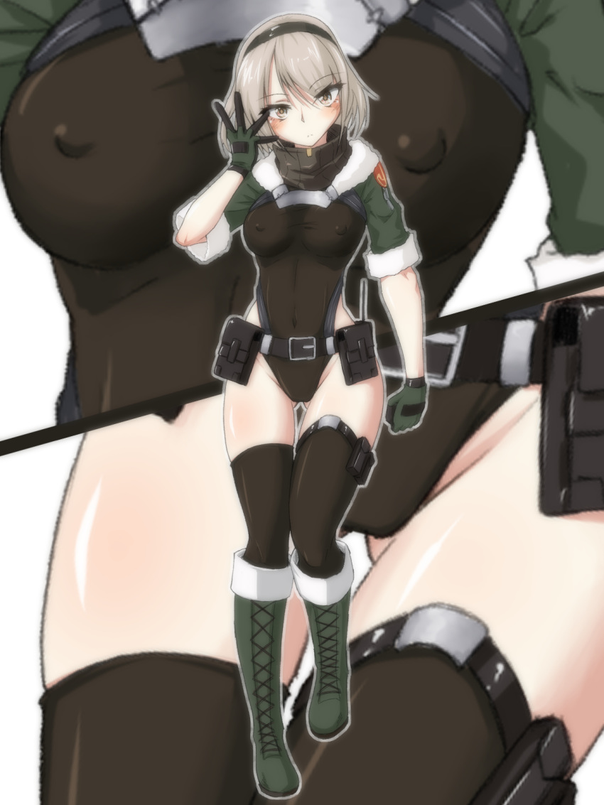 1girl, alternate_costume, bangs, blush, boots, breasts, close-up, closed_mouth