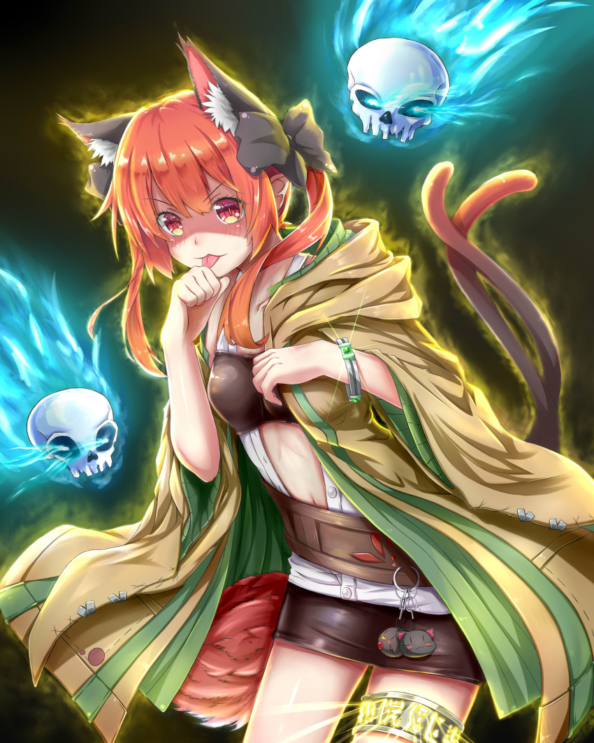 1girl, absurdres, animal_ear_fluff, animal_ears, belt, bow, bracelet, breasts