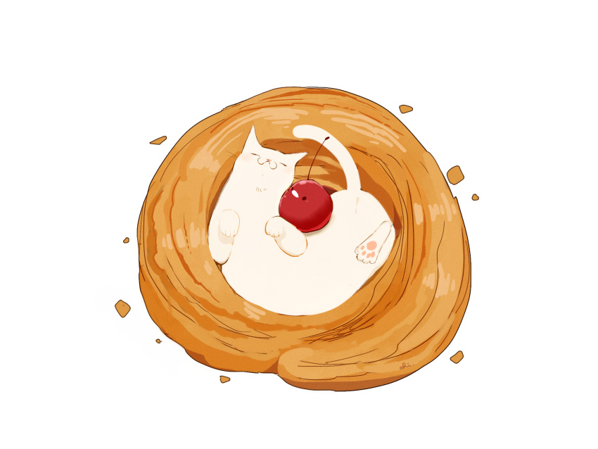 cat, chai, cherry, commentary_request, crumbs, curled_up, danish_pastry, dessert