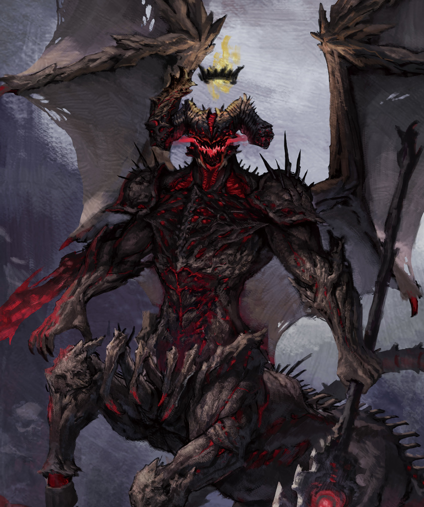 1boy, absurdres, armor, beelzebub, black_nails, broken_horn, cropped, crown
