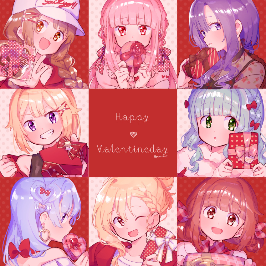 6+girls, :o, ;d, akino_kaede, alternate_costume, alternate_hair_ornament, alternate_hairstyle, alternate_headwear