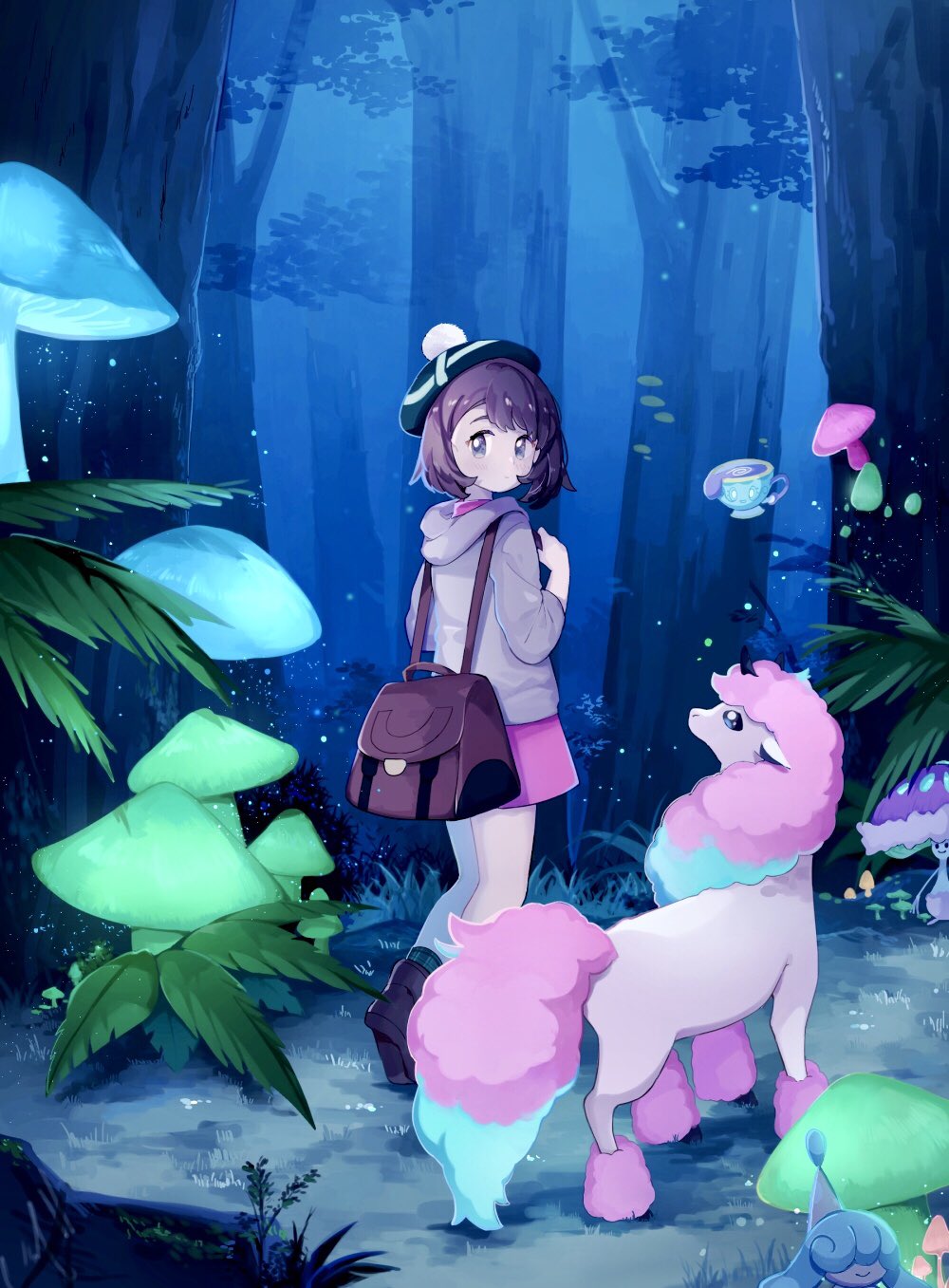 1girl, backpack, bag, boots, brown_backpack, brown_footwear, brown_hair, cardigan