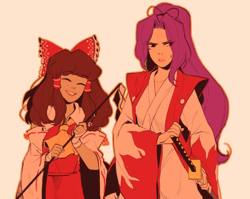 2girls, ascot, bangs, bare_shoulders, bow, brown_hair, collared_shirt, commission