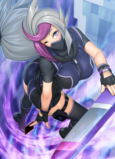 1girl, bessho_emma, boots, breasts, card, fingerless_gloves, full_body, gloves