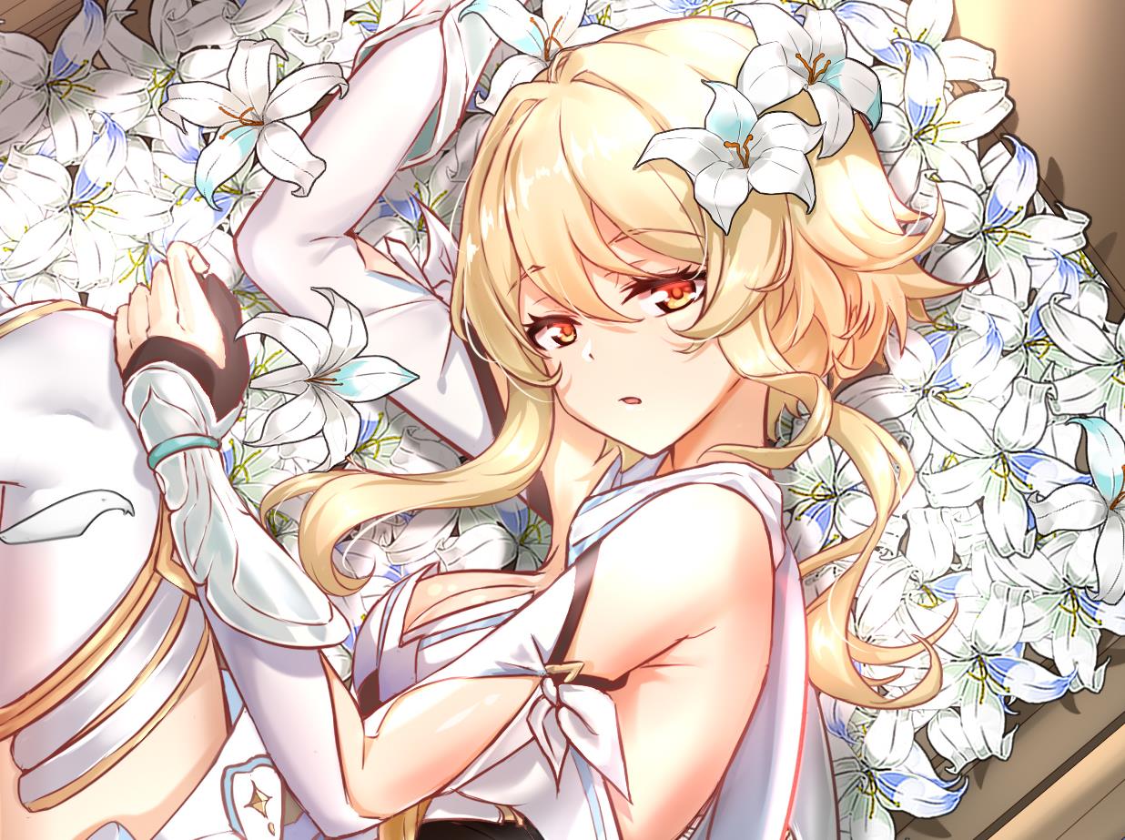 1girl, armpits, bare_shoulders, black_gloves, blonde_hair, boat, boots, bridal_gauntlets