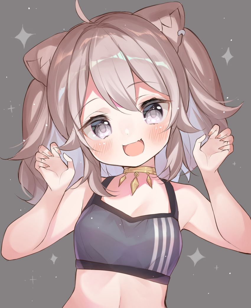 1girl, :d, animal_ears, bare_shoulders, blush, child, choker, claw_pose
