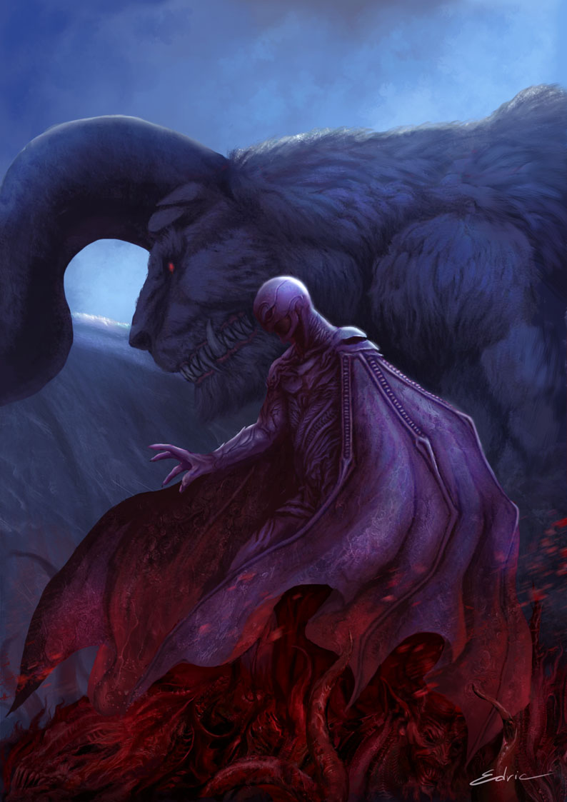 berserk, cape, femto_(berserk), griffith_(berserk), helmet, horns, luffie, monster