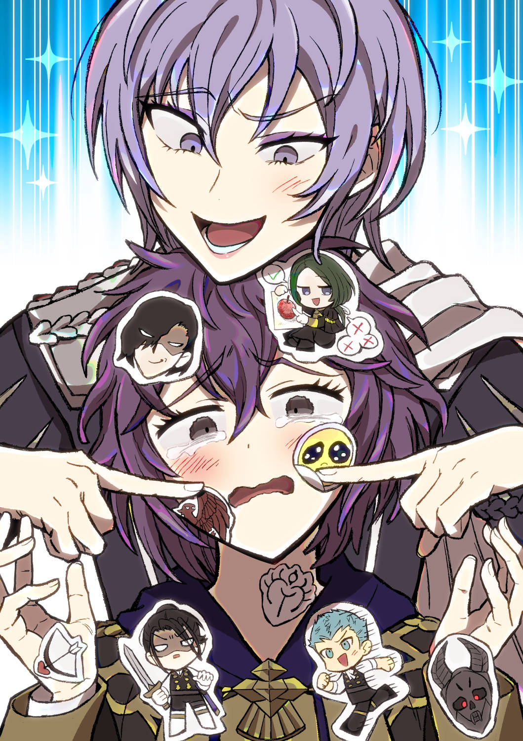 1boy, 1girl, bernadetta_von_varley, caspar_von_bergliez, death_knight_(fire_emblem), felix_hugo_fraldarius, fire_emblem, fire_emblem:_three_houses