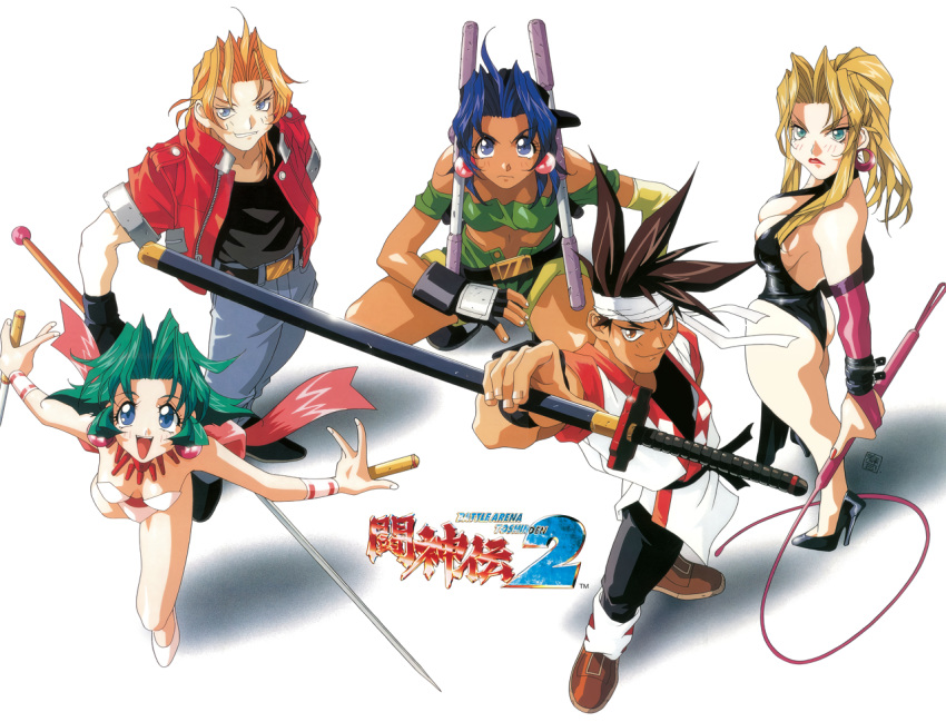 1990s_(style), 2boys, 3girls, eiji_shinjo, ellis_(toushinden), kayin_amoh, kotobuki_tsukasa, multiple_boys, multiple_girls, sofia_(toushinden), toushinden, tracy_(toushinden)