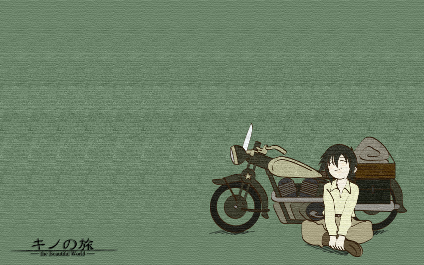 1girl, androgynous, boots, hermes_(kino_no_tabi), kino, kino_no_tabi, motor_vehicle, motorcycle