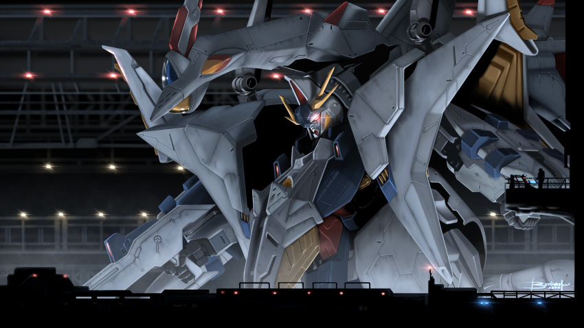 absurdres, boris_(borisasf), clenched_hand, glowing, glowing_eye, gun, gundam, gundam_hathaway's_flash