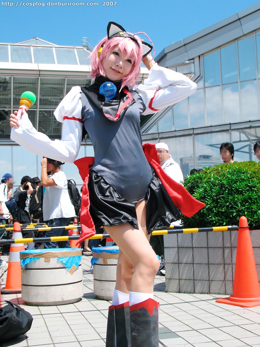 ahoge, animal_ears, asian, boots, cat_ears, cosplay, kneehighs, microphone
